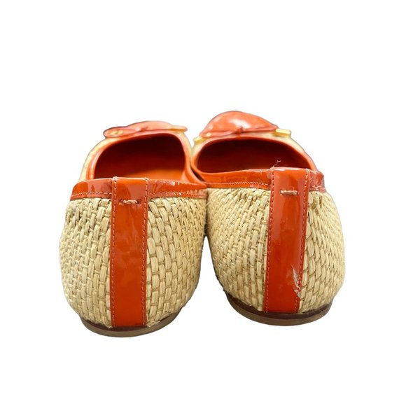 Tory Burch Flats, orange leather & woven rattan, Size 10 - Picture 4 of 6